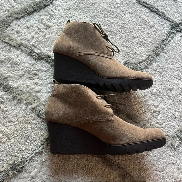 Donald J Pliner Makko bootie ankle boots lace up chunky wedge brown taupe 10 - Picture 14 of 15